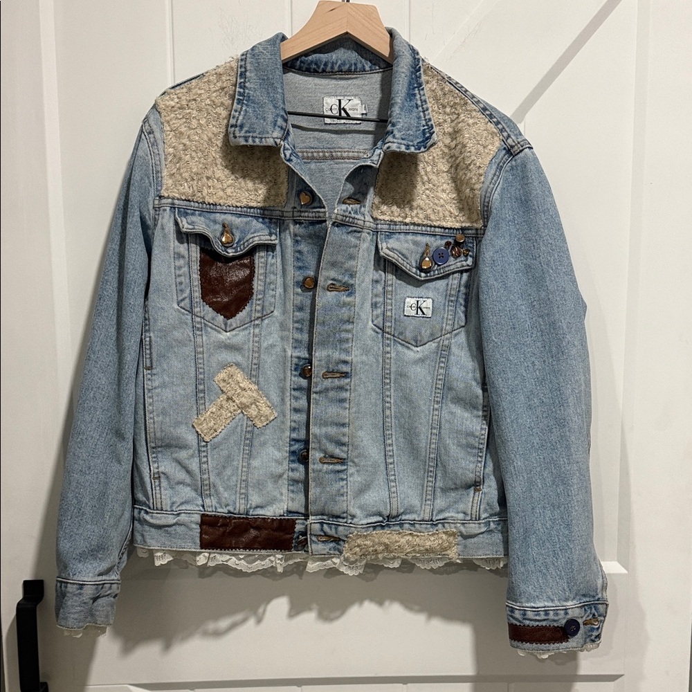 Calvin Klein Denim Jacket with Multi-texture Embellishments